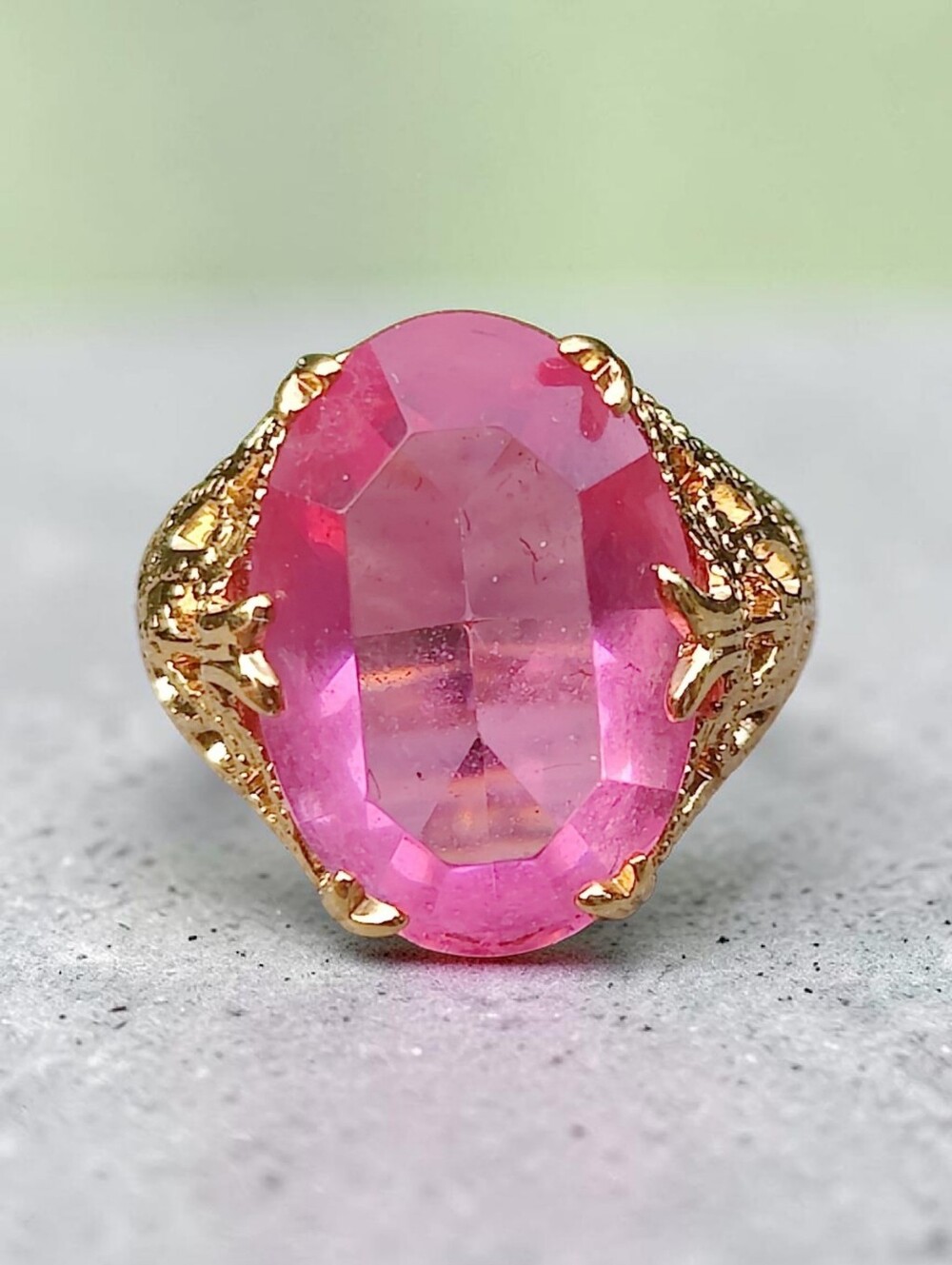Antique 14K GF Pink Czech Glass Stone Ring